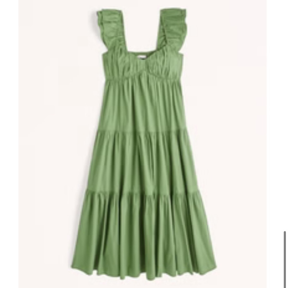 Abercrombie & Fitch Ruched Flutter Sleeve Maxi Dress Green XS Tall